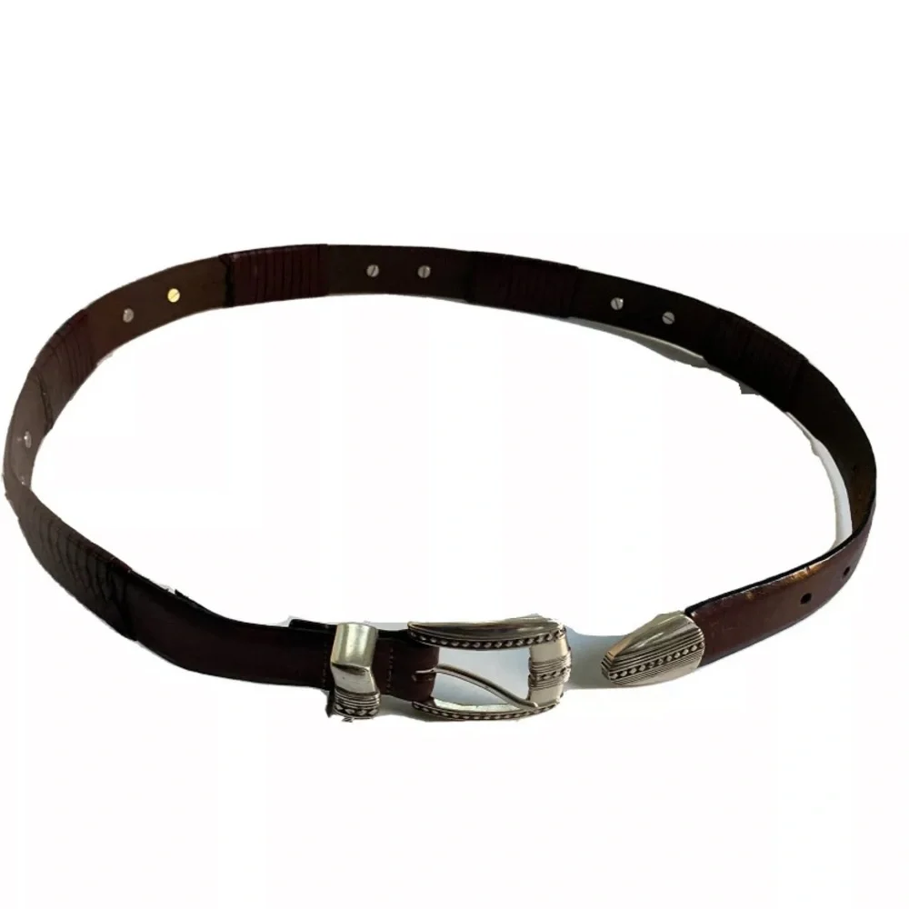 ❌SOLD❌Brighton Brown Leather Belt Mens sze 34 98057 Conchos Silver Tone - Picture 2 of 15